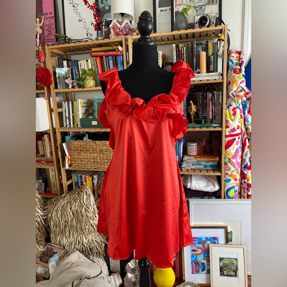 Red Ruffled Sleeveless Dress